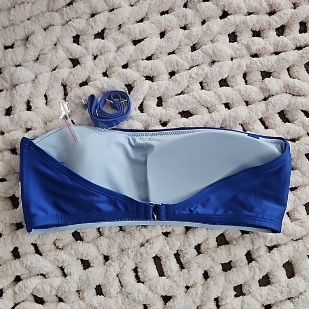 DKNY Bandeau Colorblock Bikini Swim Top Medium New Blue Beach Vacation Travel - Picture 7 of 9